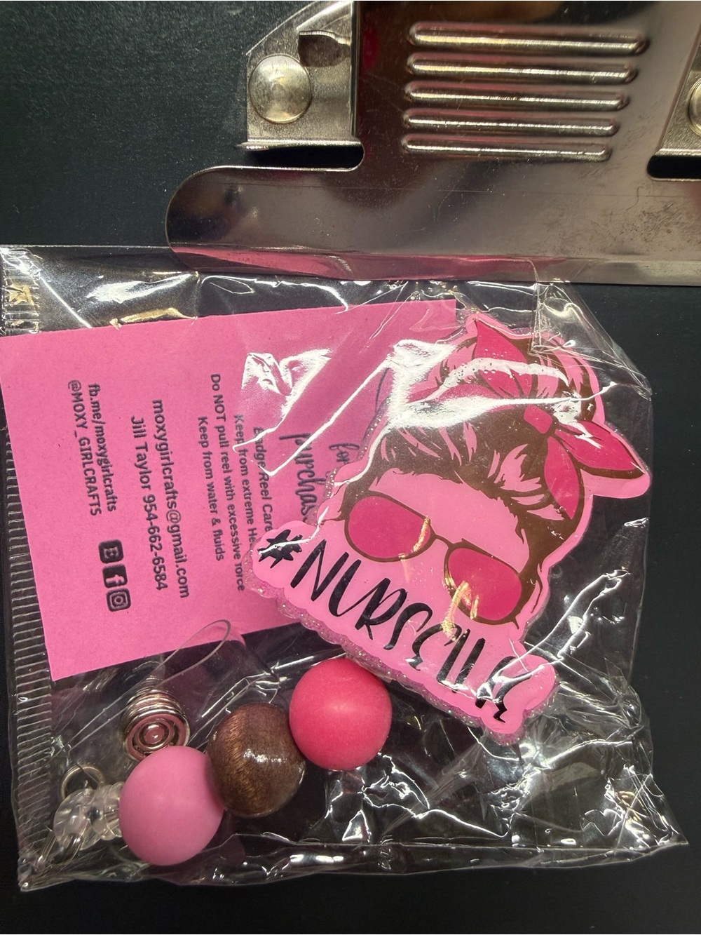 Pink Nurse life badge reel